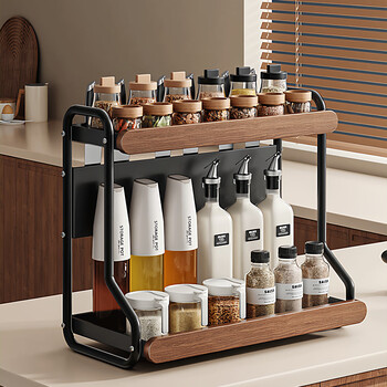 Home fun antique kitchen condiment storage rack countertop condiment storage three-layer square tube length 42cm