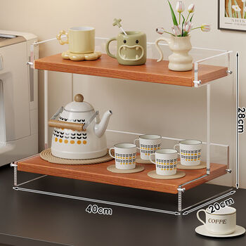 Fantasy desktop cup storage rack dining table water cup rack coffee cup storage cabinet teak color + flat style large