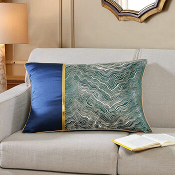 Xinjinngle light luxury high-end sofa pillow custom-made cover with core living room model room bedside pillow rectangular cushion car waist green golden sea--green and dark blue 60cm*80cm pillowcase (pearl cotton pillow core + cover)