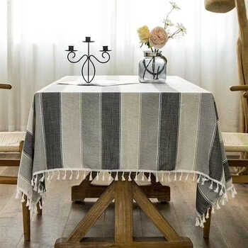 Yong huan direct selling tablecloth dormitory striped tassel rectangular table and chair coffee table pad leisurely. colorful stripes. dark gray. (tassel lace) 110x170c