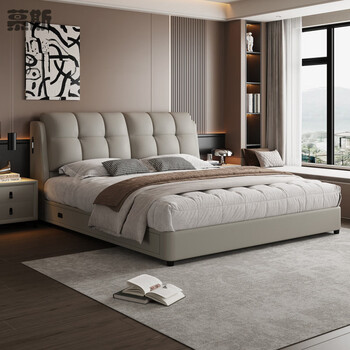 Mousse high-end light luxury master bedroom small apartment double storage bed modern simple adjustable soft bed italian minimalist style bed leather bed (single bed) with safe 1500mm*2000mm x frame structure