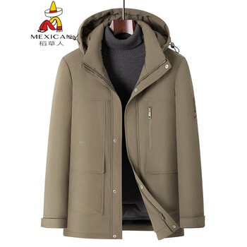 Scarecrow fat brother 2025 winter men's plus size medium long removable stand collar hooded down jacket khaki 4xl 195