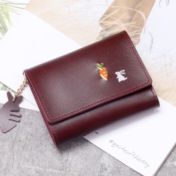 2025 new cute wallet women's short women's small wallet mini student korean style small handbag coin purse card holder burgundy
