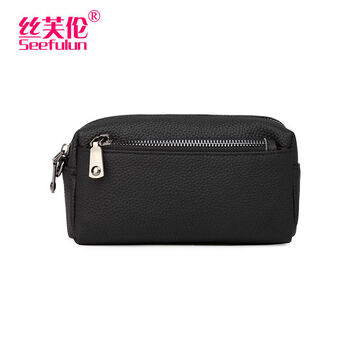 2024 new three-layer zipper large capacity genuine leather coin purse women's casual hand wallet for mobile phone soft leather handbag black