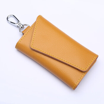 Genuine cowhide car key case manufacturer wholesale men's key cover fashionable women's home key hanger yellow