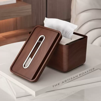 Yusenyi walnut grain chinese tissue box living room dining table office desktop high-end paper box antique style storage box walnut wood grain tissue box 1 piece