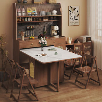 Fantasy sideboard folding dining table and sideboard integrated small apartment sideboard + slate dining table + walnut color 120x42x184cm