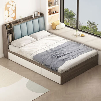 Merchant wuyu tatami bed small apartment soft package high box storage bed storage panel bed drawer floor-standing customizable single bed frame soft package with bookshelf bed box height 303 pumps + 8cm brown cushion 2cm latex mattress spine protection soft package 1800mm*2000mm frame structure