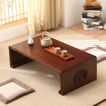 The middle shopkeeper solid wood coffee table simple bay window table tatami balcony small table japanese tea table low table kang table chinese traditional culture table landscape walnut color 50x40x30 free cushion table flag complete set