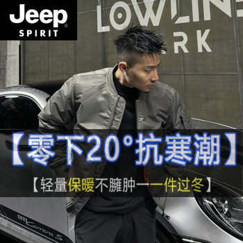 Jeep spirit american ma1 pilot jacket men's three-proof thickened cotton coat cool handsome coat trendy brand work clothes tough guy cotton coat gray (regular style) s