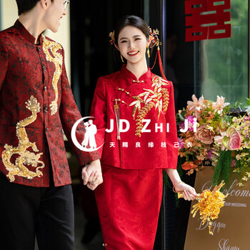 Zhijixin chinese style bridal cheongsam engagement dress for women 2025 new wedding dress main yarn toasting dress wedding wedding dress wedding dress df101 long sleeve m