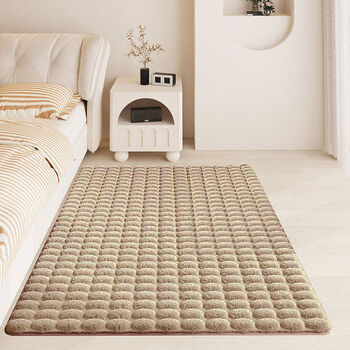 Sanqihu thickened bedside blanket imitation rabbit fur bedroom cloakroom carpet living room winter warm non-slip solid color cream style floor mat oil chestnut brown 120x160cm