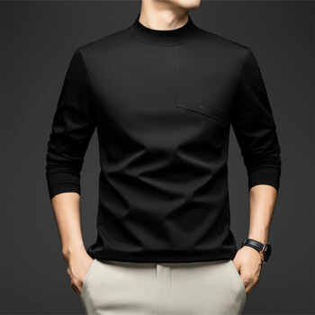 Magiopy international high-end brand brushed wool design long-sleeved t-shirt men's spring and autumn half turtleneck casual t-shirt base purple l 175