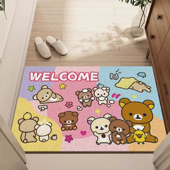 Yusenyi rilakkuma cartoon entrance floor mat doorway household foot mat wire circle non-slip anti-friction land blanket can be cut party rilakkuma 80 pieces