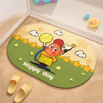 Yusenyi cartoon floor mat mud cute foot mat diatom anti-slip bathroom absorbent bathroom anti-fall quick dry soft toilet 6-lawn star cloud (upgraded thickened oval diatom mud 4mm丨 80x120cm (2 pieces for better health)