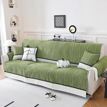 Fantasy new product light luxury suitable for chivas regal sofa cushion four seasons first class sofa cover anti-slip electric functional sofa cushion cover herringbone pattern green corrugated webbing full cover model double seat royal concubine
