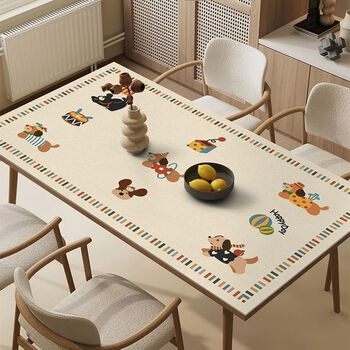 Wabi-sabi style leather dining table mat, waterproof, oil-proof, no-wash, anti-scalding, rectangular non-slip tablecloth, coffee table tabletop protection pad, performing puppy 60*120cm, does not deform when rubbed