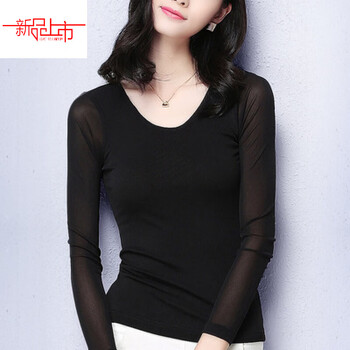 Yalu half-sleeved black mesh bottoming shirt for women to wear summer new high-end tulle t-shirt short-sleeved dance gauze top black long/sleeve l recommended 115-125 pounds