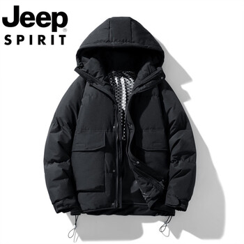 Jeep jeep international brand youth down jacket men's 2025 new winter velvet thickened hooded loose jacket black m