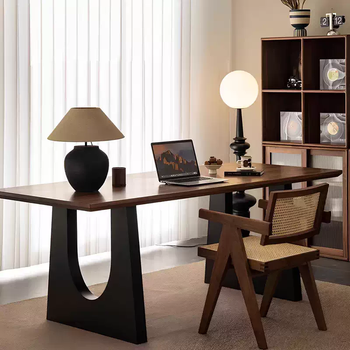 Yusenyi solid wood computer desk walnut color home desk long dining table work table table living room large board desk conference length 180 width 80 height 75 wooden board 5 cm environmentally friendly water-based paint