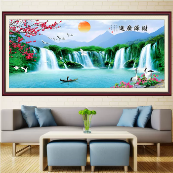 Yusen yi fu shui chang liu self-adhesive oil canvas chinese landscape office sofa background wall mural living room k type print border self-adhesive oil canvas 80cmx40cm
