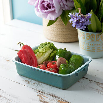 Tuojin double-layer vegetable washing basket rectangular plastic household fruit washing kitchen sink storage vegetable washing basin nordic green (length 35 width * 26 * height 9)