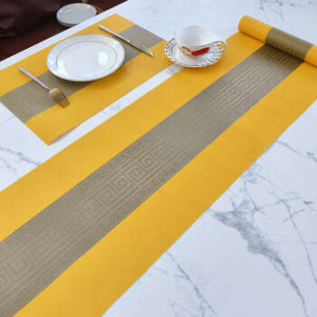 Yusenyi dining table tea table mat office desk rectangular strip tv cabinet coffee table tea mat tea mat chinese style light yellow 30x340 cm