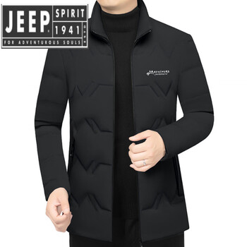 Jeep spirit jeep spirit down jacket men's casual stand-up collar short thickened winter middle-aged jacket jacket dad's clothing black m 170 100 jin-120 jin