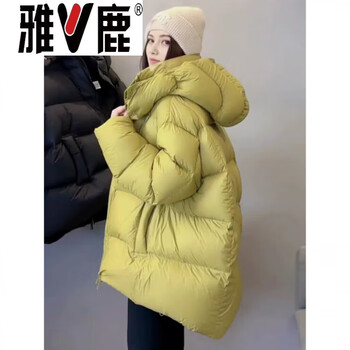 Yalu small beige hooded down jacket women 2026 winter new thick warm loose bread jacket avocado s