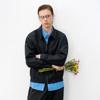 714street american retro harrington jacket 2026 spring loose cleanfit plaid jacket men's navy plaid s