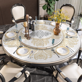 He jiagong european round tablecloth waterproof and oil-proof no-wash desktop round household pvc soft glass dining table sarafna soft glass table mat 110cm diameter round (the turntable needs to be customized separately