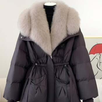 Original brand of women's clothing, new winter clothes, fashionable and environmentally friendly, large fur collar, waisted down jacket (fur collar detachable), dark brown m