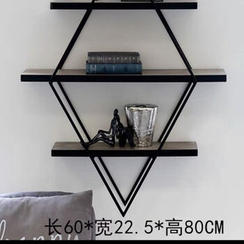 Fantasy creative diamond-shaped decorative rack art background wall shelf upper wall storage rack creative wall hanging shelf simple wall hanging black frame black length 60x22.5x80 small size