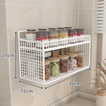 Yong huan punch-free wall-mounted wall-mounted kitchen storage rack spice rack detachable wall dormitory storage rack storage home white double-layer large size comes with adhesive hook