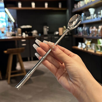 Yitong yijing exports top-notch 1810 stainless steel solid bar ice spoon from germany, long-handled coffee stirring spoon, honey spoon, 1 bamboo coffee stirring spoon