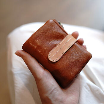 Vegetable tanned cowhide soft retro contrast color small buckle genuine leather short large capacity wallet wallet for women brown