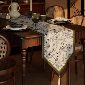 Sanqihu middle antique style table flag french retro light luxury high-end table flag long coffee table tablecloth tv cabinet side cabinet cover flower field souvenir a triangular table flag white tassel customization contact customer service