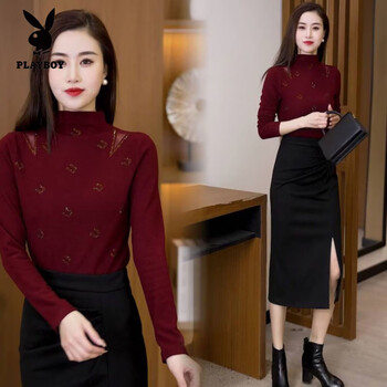Playboy (playboy) new year half turtle collar german velvet bottoming shirt women's new autumn and winter animal year western fashion versatile slim thick top purple red m (recommended 80-98 catties)