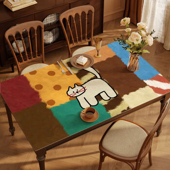 Fantasy tablecloth disposable dining table mat coffee table mat huggie cat 60cmx120cm suitable for coffee table size
