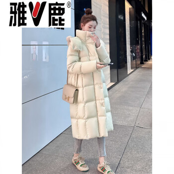 Yalu long thickened knee-high loose hooded down jacket for women 2026 winter new bread coat warm white goose down jacket classic off-white goose down jacket 90% white goose down s (90-130 catties)