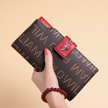 Williampolo emperor paul anti-theft brush wallet for women, long leather wallet, large capacity, multiple card slots, multi-function clutch bag for women, red pvc, anti-theft brush, anti-degaussing, wrist strap - 18 card slots