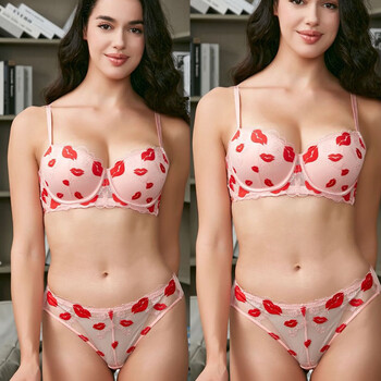 Victoria palace lace bra sexy lips bra women's small breast gathering side breast underwear anti-sagging breast revealing large set pink 75b /34
