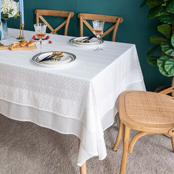 Fantasy waterproof tablecloth white lace fabric nordic style ins style round table tablecloth home rectangular coffee table tablecloth custom size (non-refundable and non-exchangeable) flower wave curled style (waterproof style)