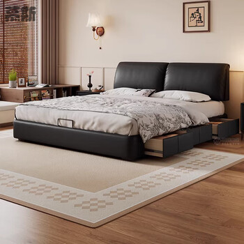 Mousse new elephant ear leather bed thin headboard light luxurious italian minimalist leather art bed storage bed master bedroom double bed deluxe edition single bed 1500mm*2000mm x frame structure