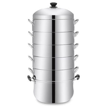 Thick stainless steel steamer without odor, original rice steamer, multi-layer energy-saving steamer drawer, universal for household gas stoves, 1cm, one bottom pot, five steamers, one pot lid, 40cm, more than 15 people, larger size