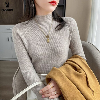 Playboy (playboy) women's 22 autumn and winter bottoming shirt with coat, wool long-sleeved knitted style top, slim half turtleneck sweater, official flagship camel color xl 120-130 catties