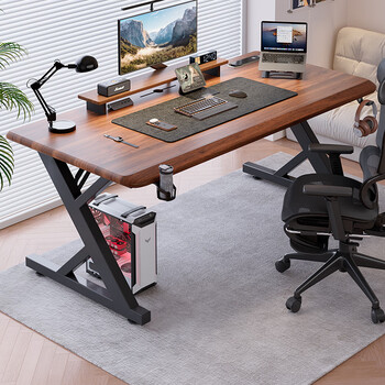 Huixun jingdong's own brand solid wood computer desk thickened large board table desktop study office desk live broadcast e-sports table k-shaped steel feet-3cm bevel edge solid wood walnut color 100*60*75 solid wood