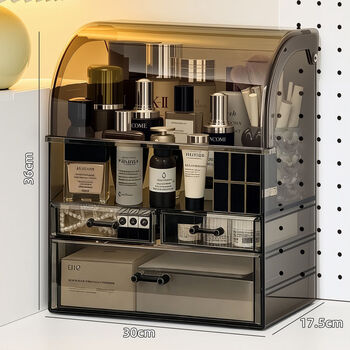 Fantasy style dressing table product storage box design organizer box, extra large transparent brown, glossy model, dustproof, large capacity