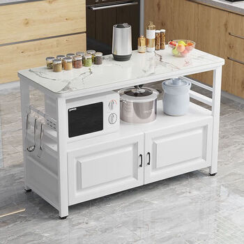 He jiagong qiaogu kitchen rack floor-standing multi-layer vegetable cutting table slate multi-functional storage rack oven microwave kitchen cabinet white slate + white board + white shelf + white door with cabinet door length 60 width 30 height 80 (delivery upstairs)