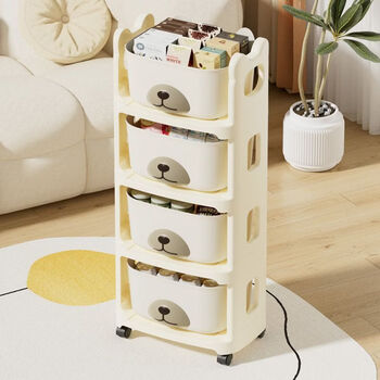 Fantasy stroller snack rack baby product storage cabinet floor-standing removable baby toy storage rack cream style upgraded thickened and fall-resistant with pulleys for easy movement milk white 4 layers
